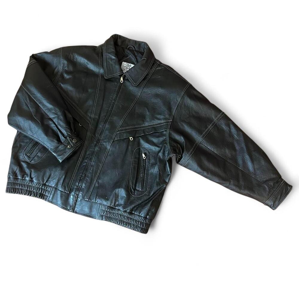 Vintage black leather boxy moto